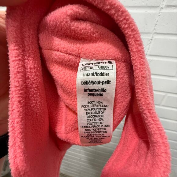 Carhartt Fleece Earflap Trapper Hat Chin Strap Pink Infant Toddler Girls Winter - Picture 11 of 11